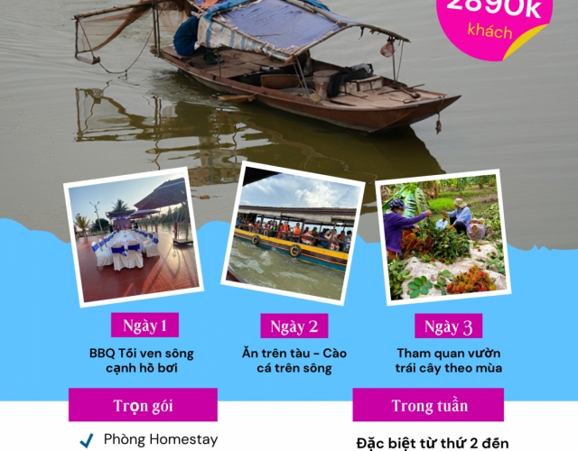 Tour 3 ngày 2 đêm "Cào cá trên sông về đêm"